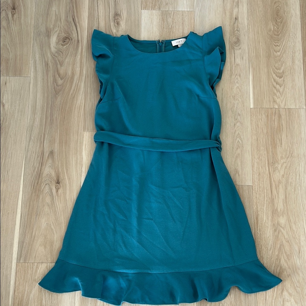 LOFT Teal Midi Ruffle Dress